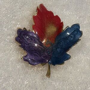 Red and Purple Maple Leaf Brooch Pin with Textured Veins Unisex